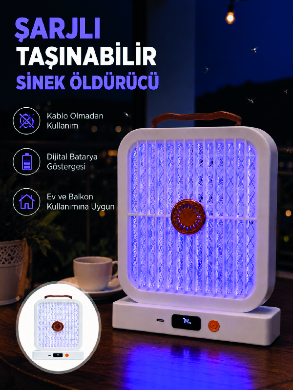 Taşınabilir Şarjlı Sivrisinek Öldürücü 365NM UV Işıklı Beyaz Model - Lisinya Taşınabilir Şarjlı Sivrisinek Öldürücü 365NM UV Işıklı Beyaz Model - Lisinya