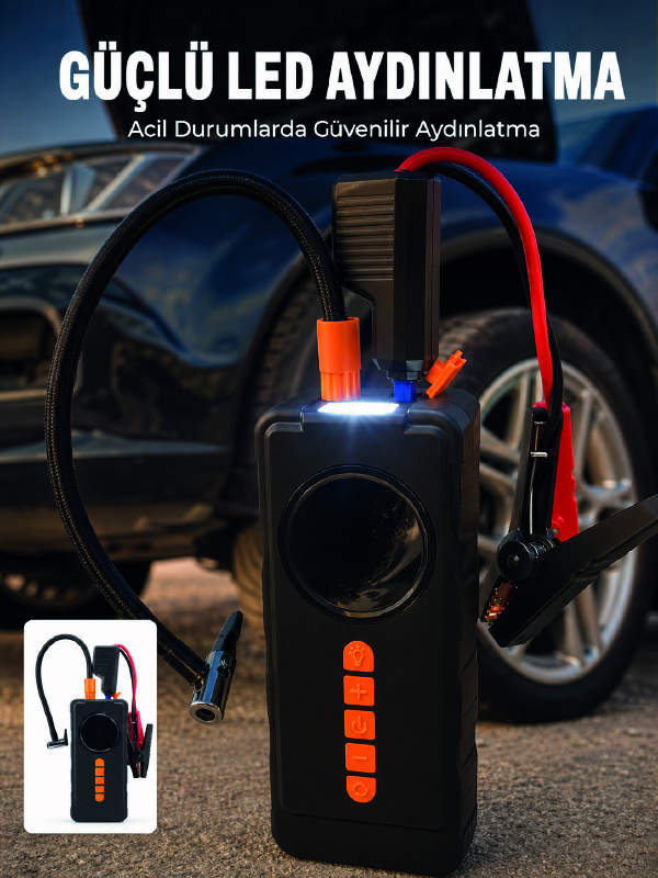 10000mAh Şarjlı Araç Kompresörü Akü Takviye Cihazı Powerbank Özellikli Dijital Lastik Şişirme Pompası - Lisinya 10000mAh Şarjlı Araç Kompresörü Akü Takviye Cihazı Powerbank Özellikli Dijital Lastik Şişirme Pompası - Lisinya
