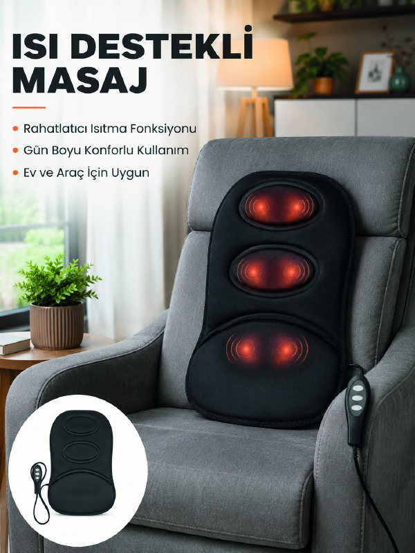 Isıtmalı Masaj Minderi  Masaj Motoru, Kablolu Kumanda ve Çoklu Masaj Modu - Lisinya