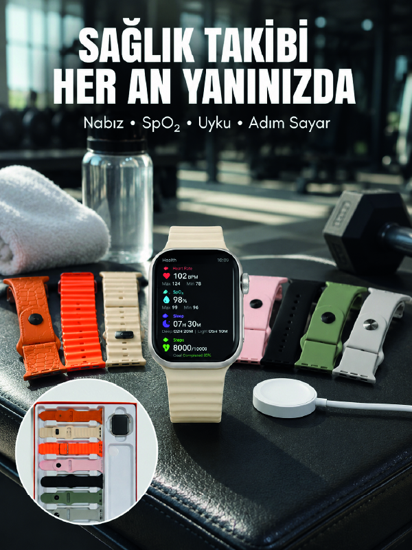 7'li Kordon Setli Akıllı Saat Bluetooth Görüşme Bildirim Destekli Çok Fonksiyonlu Smart Watch - Lisinya