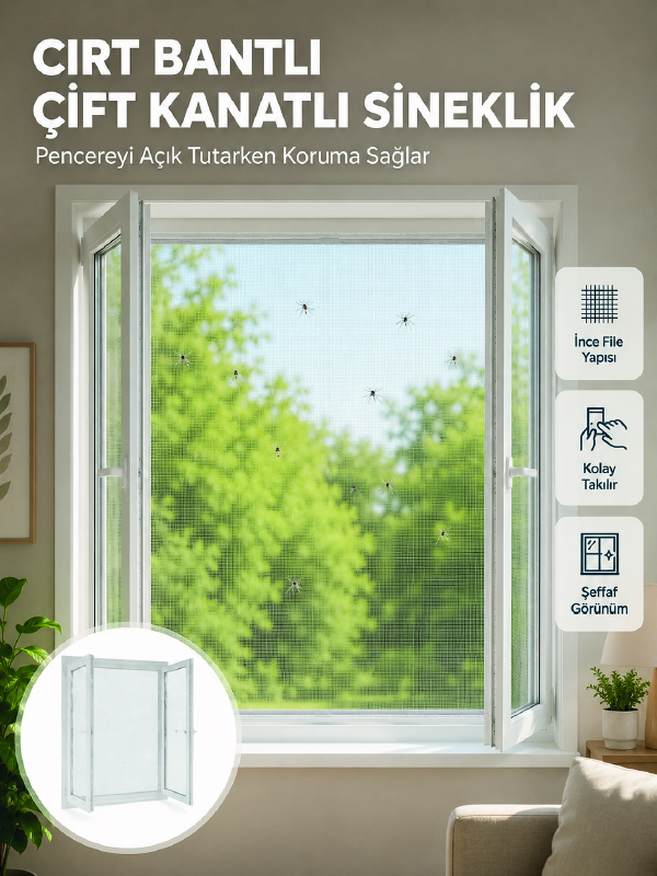 Pencere ve Balkon İçin Çift Kanatlı Sinek Koruma Sinekliği - Lisinya Pencere ve Balkon İçin Çift Kanatlı Sinek Koruma Sinekliği - Lisinya