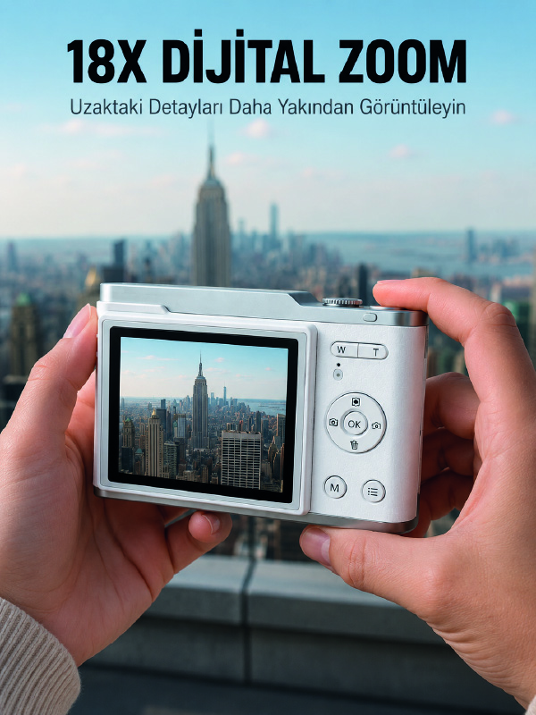 Kompakt Dijital Fotoğraf Makinesi Beyaz 18X Dijital Zoom Destekli - Lisinya