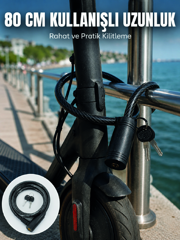Bisiklet ve Scooter Kilidi 12 mm Çelik Halat 80 cm Anahtarlı Kilit PVC Koruyucu Kaplama 2 Anahtarlı Güvenlik Sistemi - Lisinya Bisiklet ve Scooter Kilidi 12 mm Çelik Halat 80 cm Anahtarlı Kilit PVC Koruyucu Kaplama 2 Anahtarlı Güvenlik Sistemi - Lisinya
