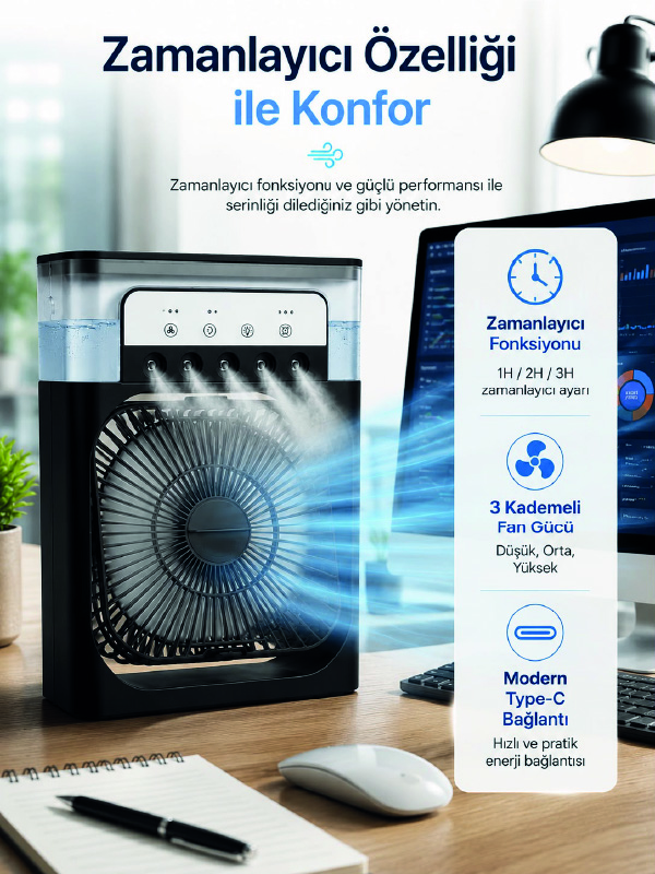 Su Hazneli Püskürtmeli Fan 1-3-5 Püskürtme Seçeneği, Type-C Güç Girişi - Lisinya Su Hazneli Püskürtmeli Fan 1-3-5 Püskürtme Seçeneği, Type-C Güç Girişi - Lisinya