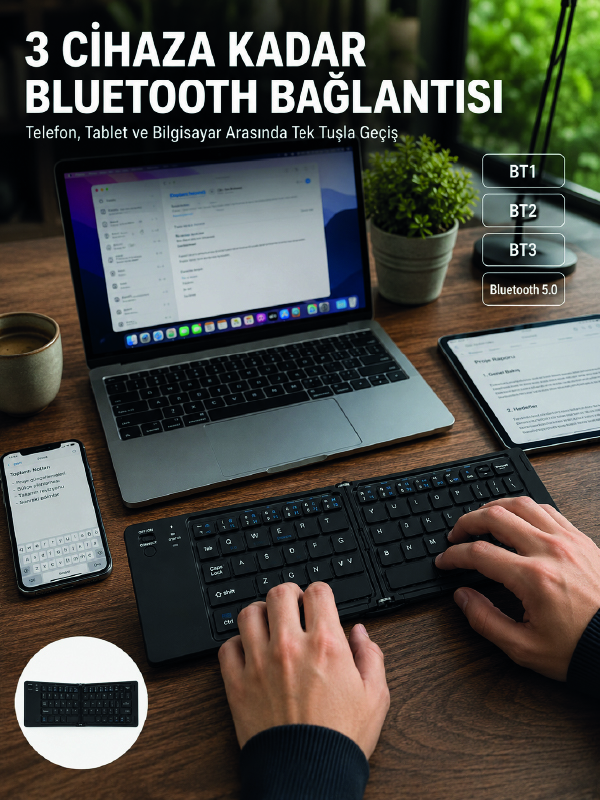 Katlanır Bluetooth Klavye Telefon Tablet Laptop Uyumlu Kablosuz Klavye - Lisinya Katlanır Bluetooth Klavye Telefon Tablet Laptop Uyumlu Kablosuz Klavye - Lisinya