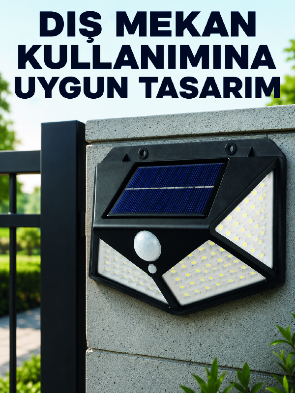 Bahçe Balkon Garaj ve Girişler İçin Güneş Enerjili Hareket Sensörlü LED Duvar Lambası - Lisinya