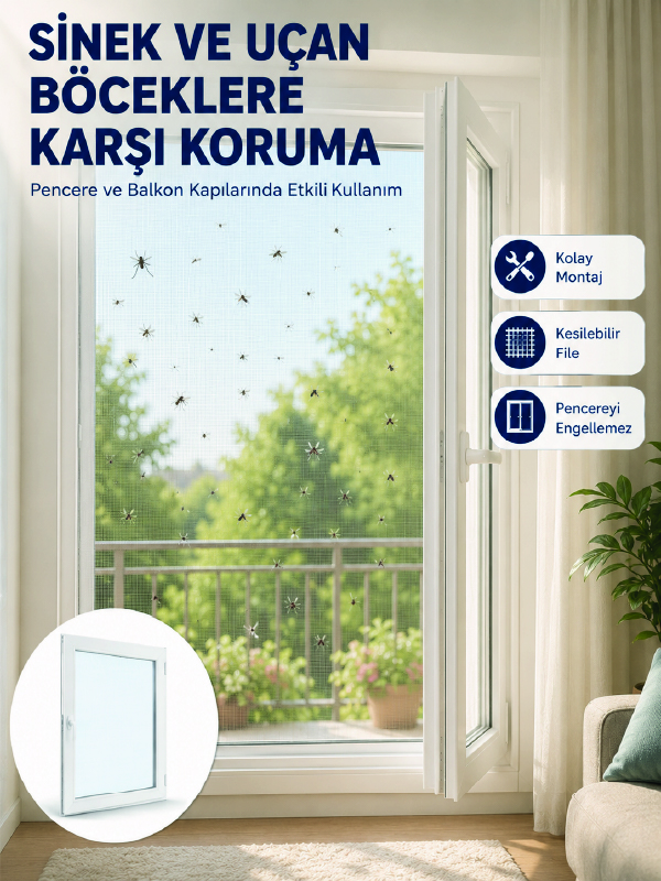 Pencere ve Balkon İçin Tek Kanatlı Kolay Takılan Sineklik - Lisinya