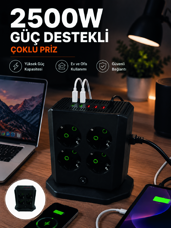 Çoklu Priz 8 Çıkışlı 4 USB 2 Type-C Anahtarlı Dikey Priz Kulesi - Lisinya Çoklu Priz 8 Çıkışlı 4 USB 2 Type-C Anahtarlı Dikey Priz Kulesi - Lisinya