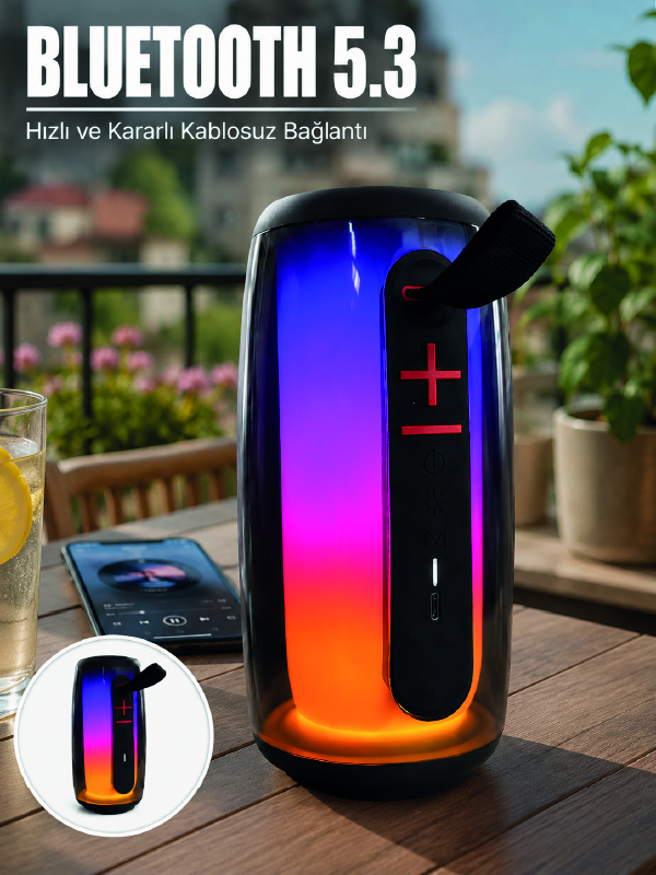 RGB LED Taşınabilir Bluetooth Speaker Güçlü Bas Ses Type-C Şarj Girişli - Lisinya