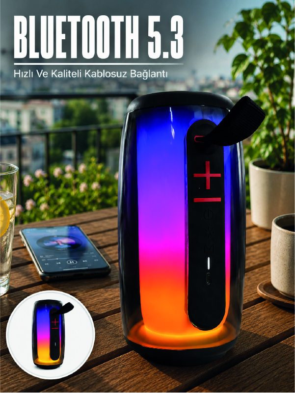 Kablosuz Bluetooth Hoparlör RGB Ambiyans Işıklı USB ve TF Kart Destekli - Lisinya