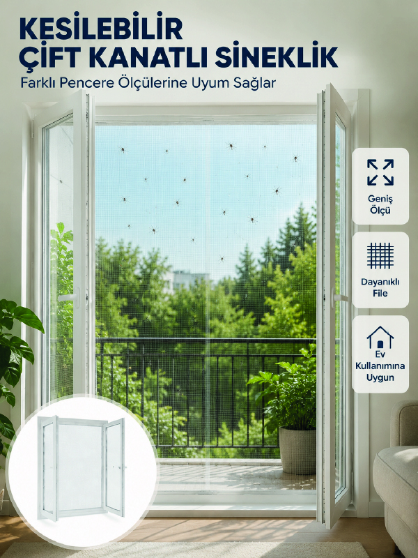 Kesilebilir Çift Kanatlı Pencere Sinekliği Dayanıklı File - Lisinya Kesilebilir Çift Kanatlı Pencere Sinekliği Dayanıklı File - Lisinya