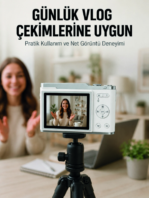 Beyaz 4K Dijital Kamera 2.4 İnç HD Ekran ve LED Flaşlı - Lisinya