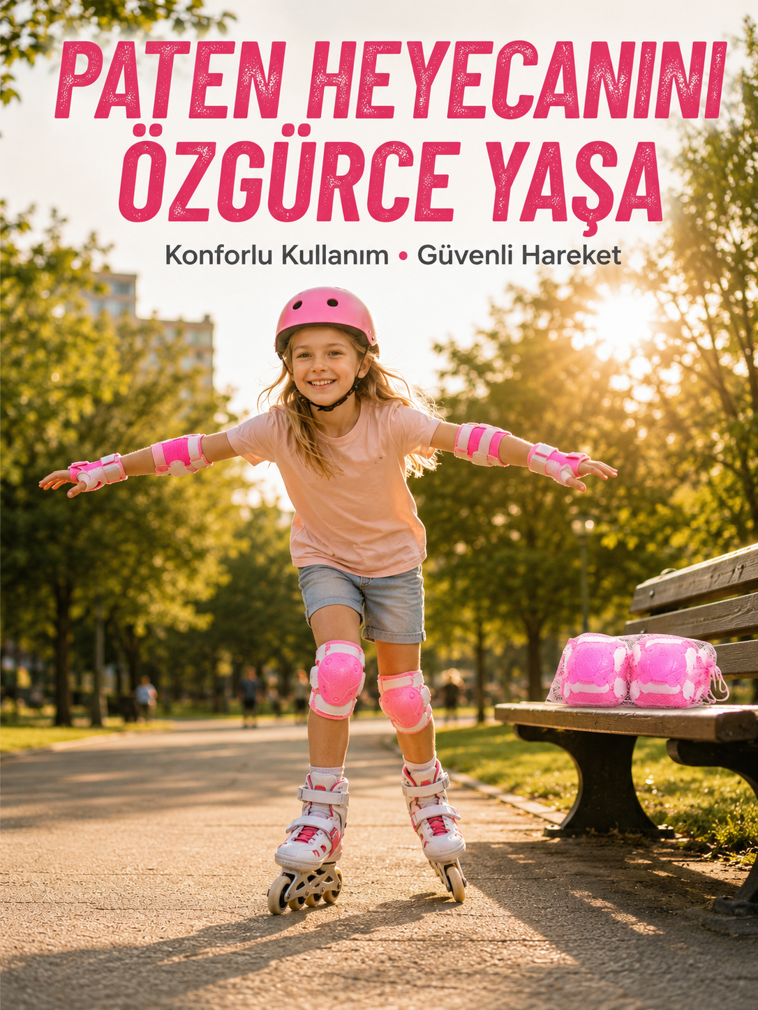 Pembe Çocuk Kaykay Paten Scooter Bisiklet Koruyucu Dizlik - Lisinya Pembe Çocuk Kaykay Paten Scooter Bisiklet Koruyucu Dizlik - Lisinya