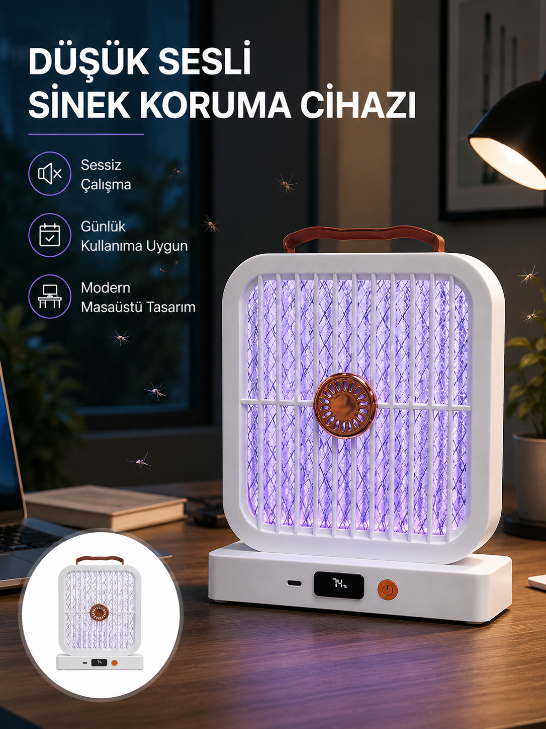 Masaüstü Şarjlı Elektrikli Sinek Öldürücü UV Teknolojili Beyaz Cihaz - Lisinya Masaüstü Şarjlı Elektrikli Sinek Öldürücü UV Teknolojili Beyaz Cihaz - Lisinya