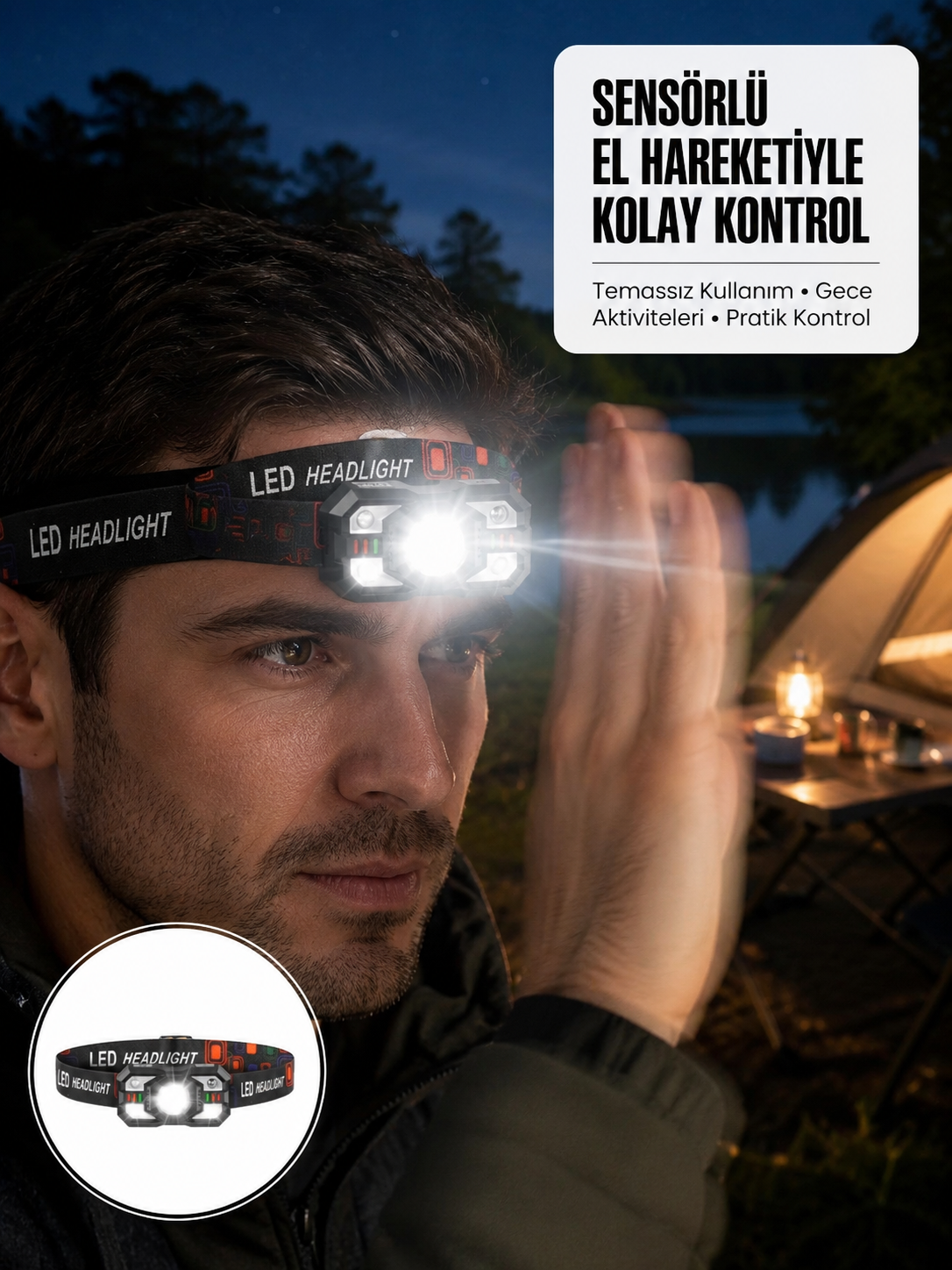 Şarj Edilebilir LED Far Hareket Sensörlü 5 Modlu Outdoor Yeni Nesil - Lisinya