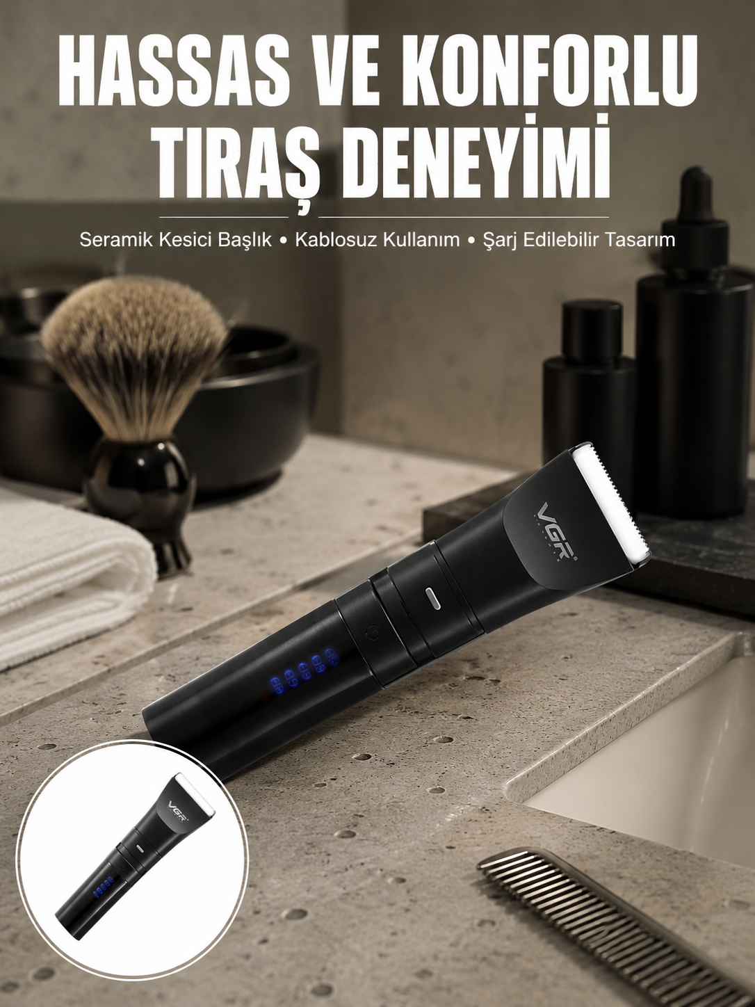 Suya Dayanıklı Tıraş Makinesi – Hassas Paslanmaz Çelik ve Titanyum Bıçak Yeni Nesil - Lisinya