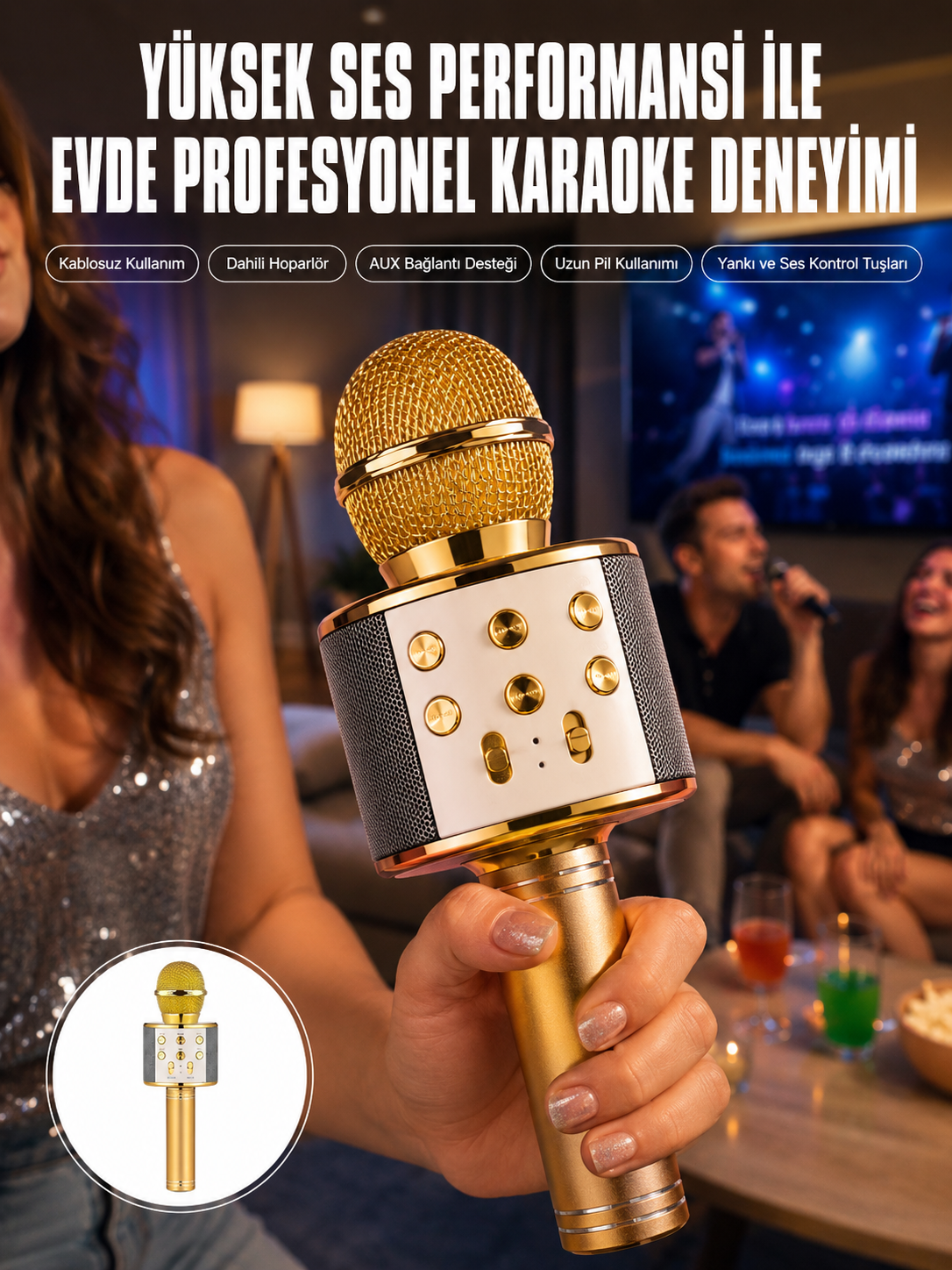 Karaoke Mikrofon Dahili Hoparlörlü Sd-usb-aux Girişli Bluetooth Hoparlör - Lisinya