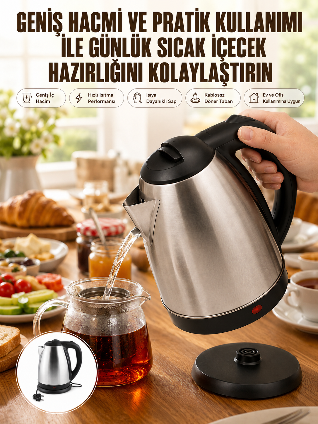 Kettle Su Isıtıcı C F Priz Uyumlu 220 - 240 V Paslanmaz Çelik Kablolu - Lisinya Kettle Su Isıtıcı C F Priz Uyumlu 220 - 240 V Paslanmaz Çelik Kablolu - Lisinya