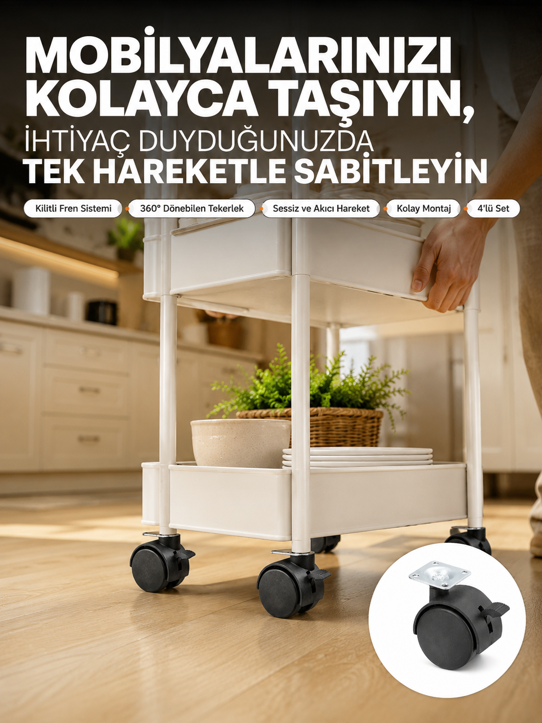 4’lü Kilitli Tekerlek Ayak 4 cm Sessiz ve Dayanıklı - Lisinya 4’lü Kilitli Tekerlek Ayak 4 cm Sessiz ve Dayanıklı - Lisinya