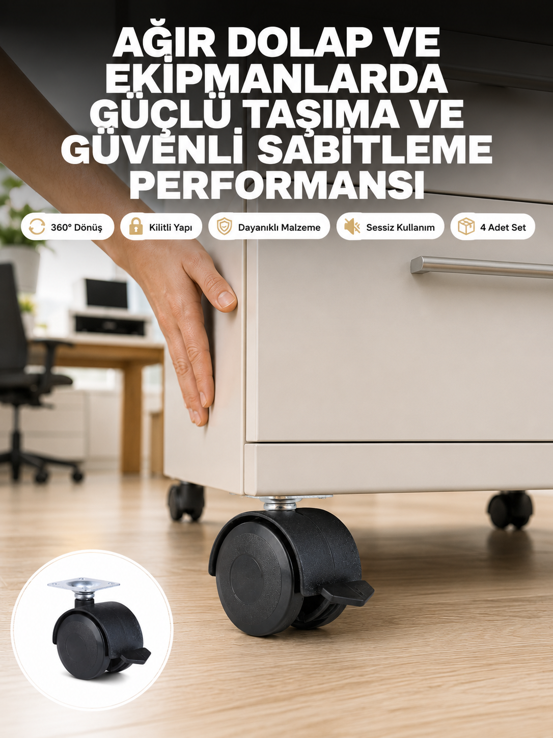 Kilitli Mobilya Tekerleği 6 cm 4’lü Kolay Kurulum - Lisinya Kilitli Mobilya Tekerleği 6 cm 4’lü Kolay Kurulum - Lisinya