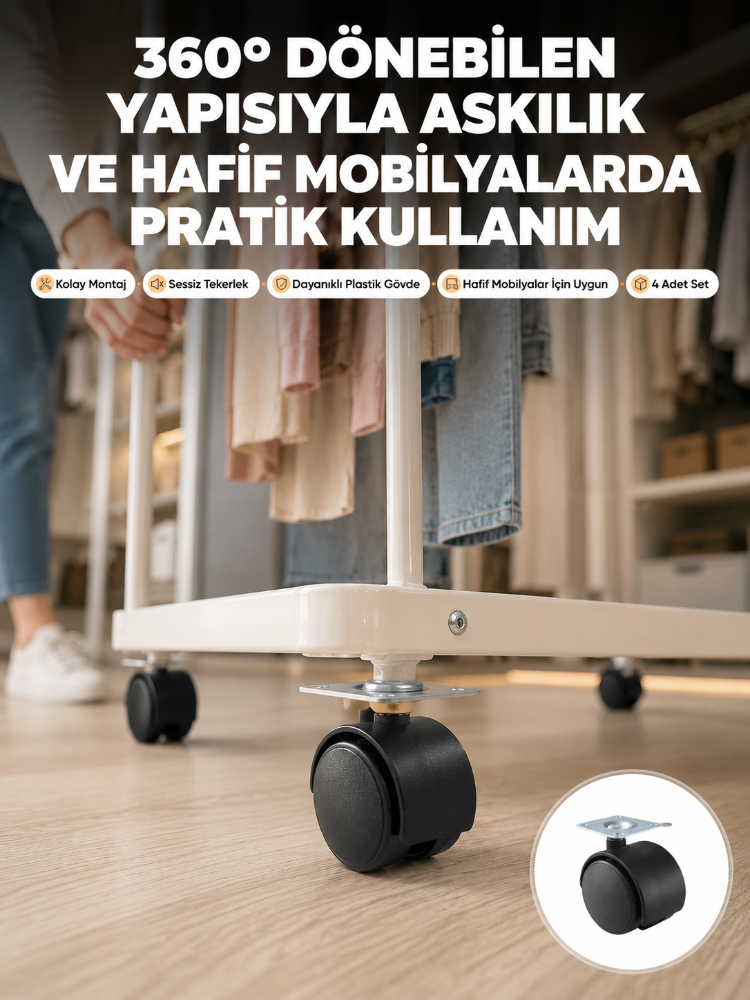 4 cm Kilitsiz Tekerlek Ayak Seti Zemin Koruyucu - Lisinya 4 cm Kilitsiz Tekerlek Ayak Seti Zemin Koruyucu - Lisinya