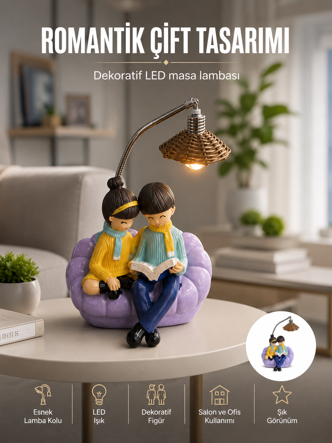 Romantik Çift Figürlü Okuyan Çift Masa Lambası Dekoratif LED Aydınlatma - Lisinya Romantik Çift Figürlü Okuyan Çift Masa Lambası Dekoratif LED Aydınlatma - Lisinya