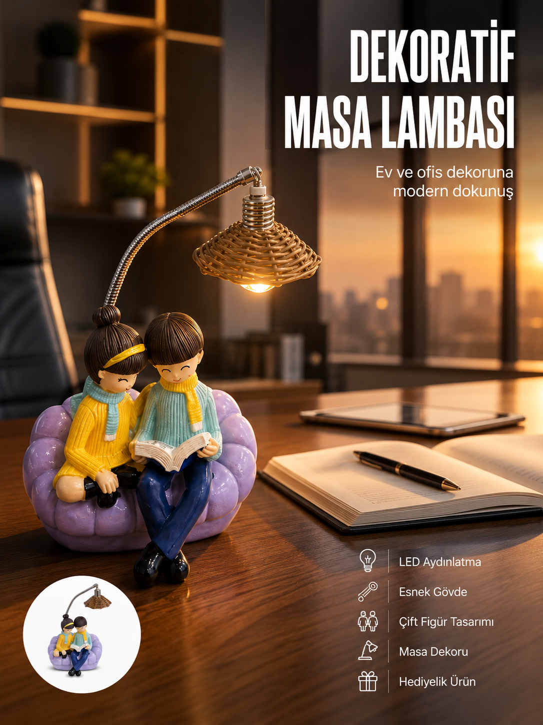 Romantik Çift Temalı Dekoratif Masa Lambası Yumuşak LED Işık - Lisinya Romantik Çift Temalı Dekoratif Masa Lambası Yumuşak LED Işık - Lisinya