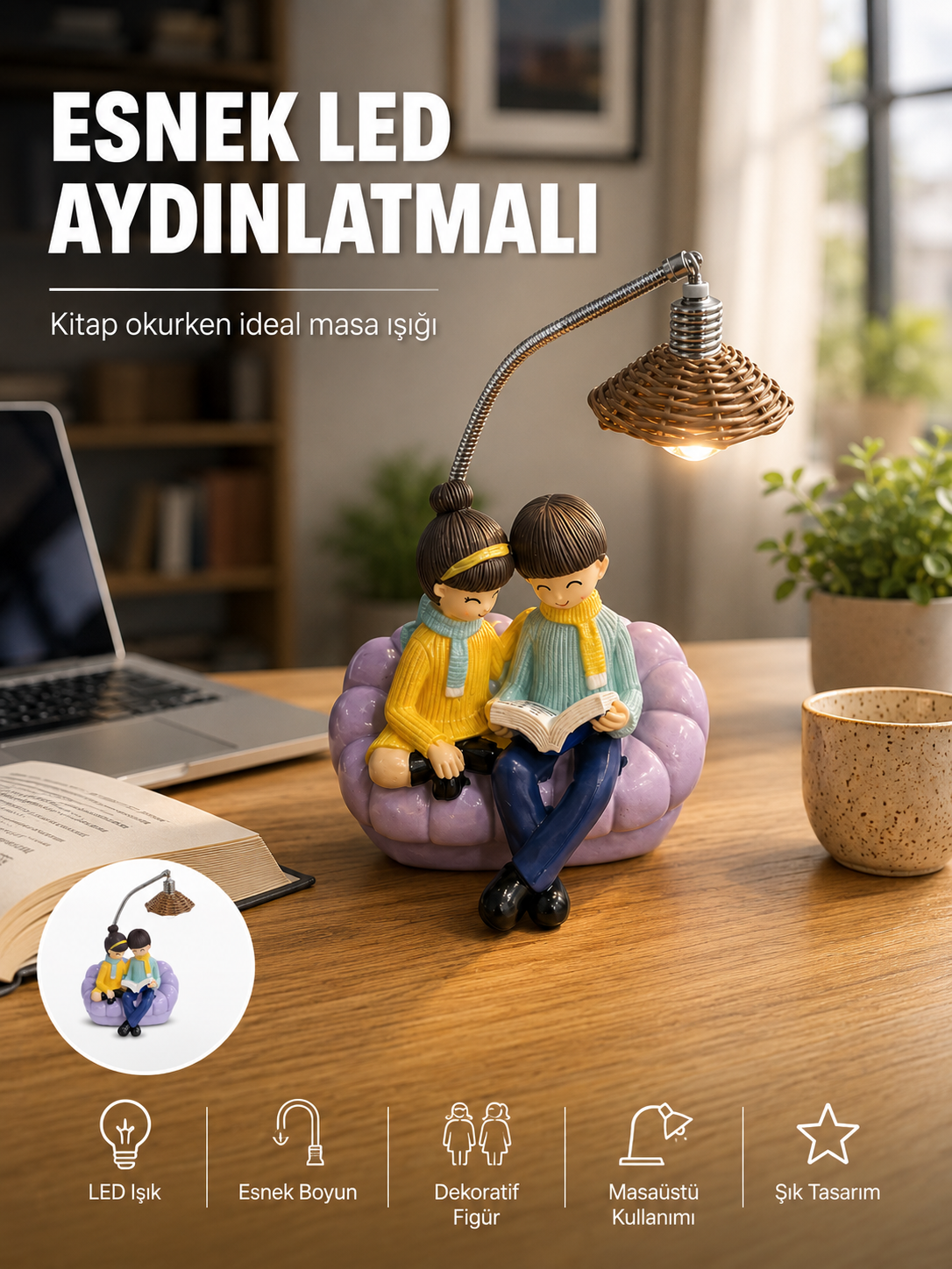 Okuyan Çift Figürlü Dekoratif Gece Lambası Hediye Seçeneği - Lisinya Okuyan Çift Figürlü Dekoratif Gece Lambası Hediye Seçeneği - Lisinya