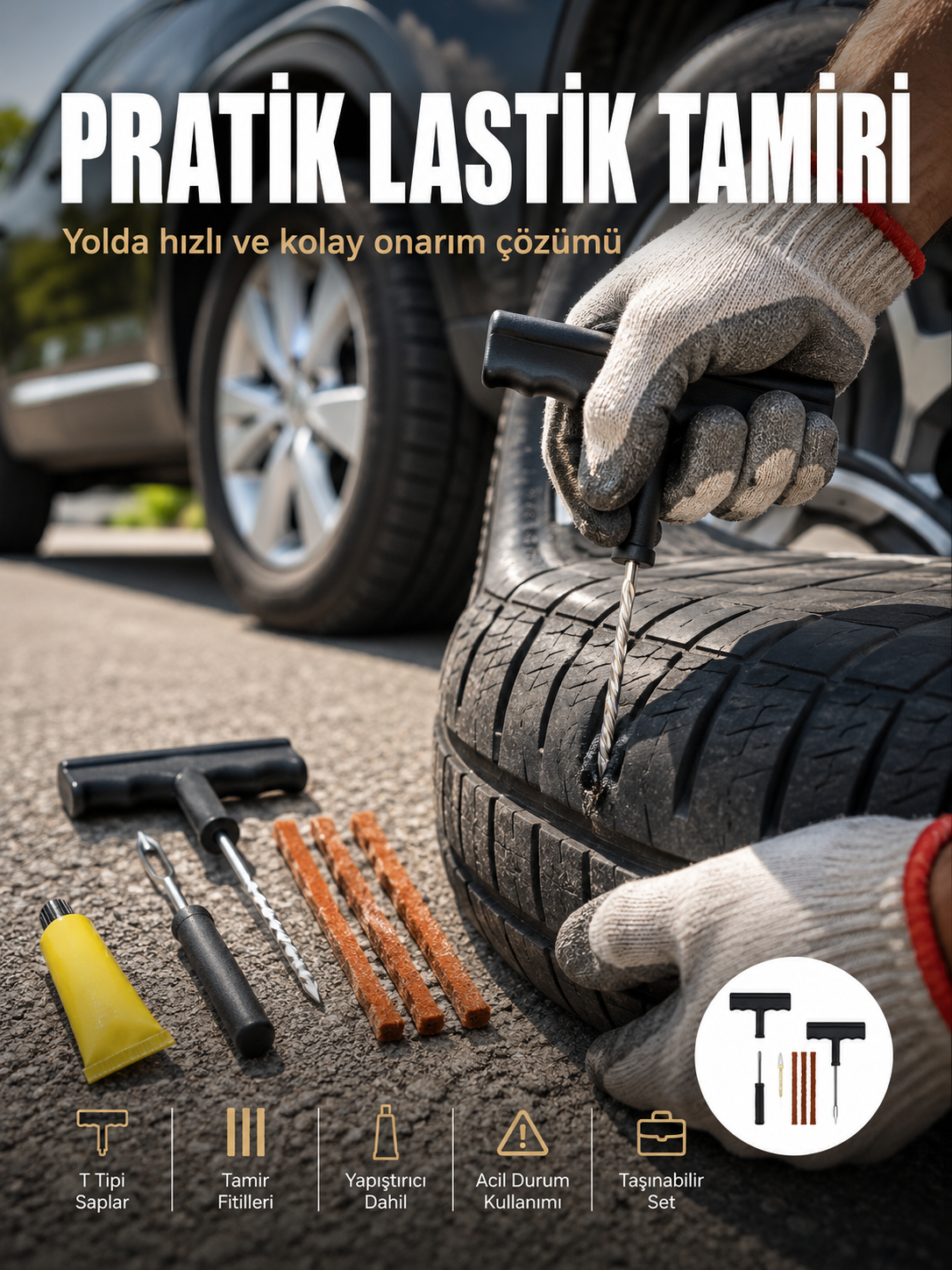 Otomobil Motosiklet Bisiklet İçin Güvenli Lastik Tamir Kiti - Lisinya Otomobil Motosiklet Bisiklet İçin Güvenli Lastik Tamir Kiti - Lisinya