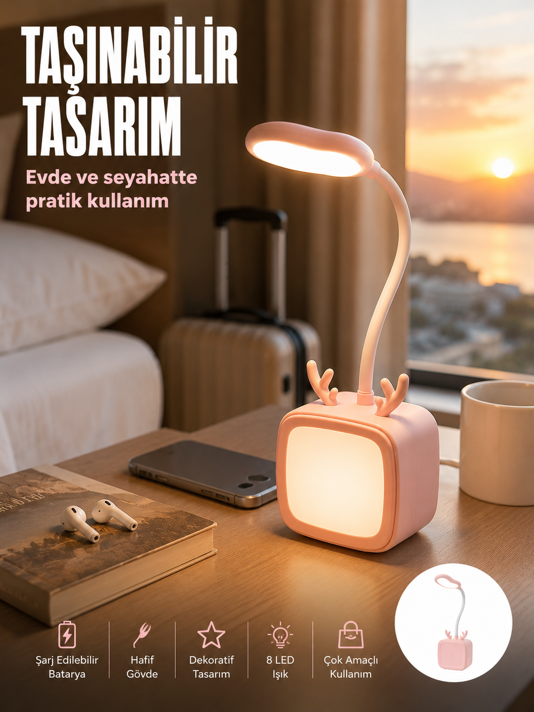 Modern Tasarımlı Şarj Edilebilir LED Gece Lambası - Lisinya Modern Tasarımlı Şarj Edilebilir LED Gece Lambası - Lisinya