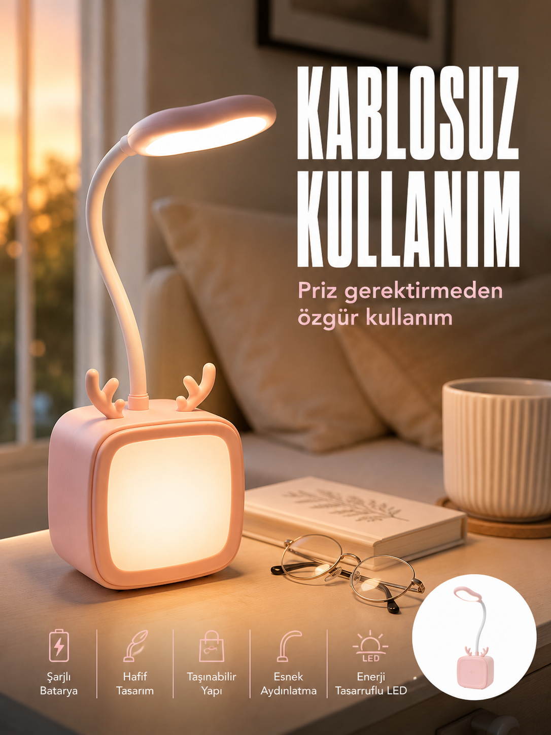 Ayarlanabilir LED Masa Lambası Şarjlı Modern Aydınlatma - Lisinya Ayarlanabilir LED Masa Lambası Şarjlı Modern Aydınlatma - Lisinya