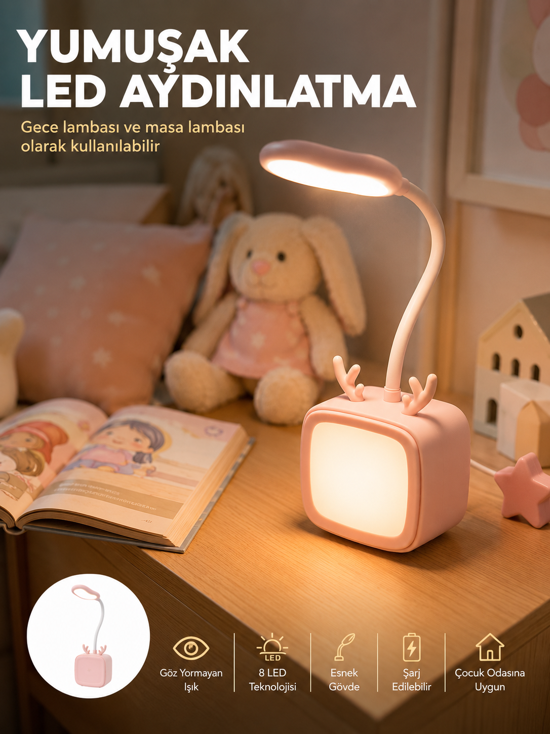 Kablosuz LED Masa ve Gece Lambası Dekoratif Şarjlı Tasarım - Lisinya Kablosuz LED Masa ve Gece Lambası Dekoratif Şarjlı Tasarım - Lisinya
