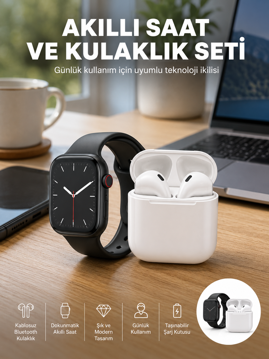 Akıllı Saat Gümüş Kasa Bluetooth Kulaklık Hediyeli Çok Fonksiyonlu İkili Set - Lisinya Akıllı Saat Gümüş Kasa Bluetooth Kulaklık Hediyeli Çok Fonksiyonlu İkili Set - Lisinya