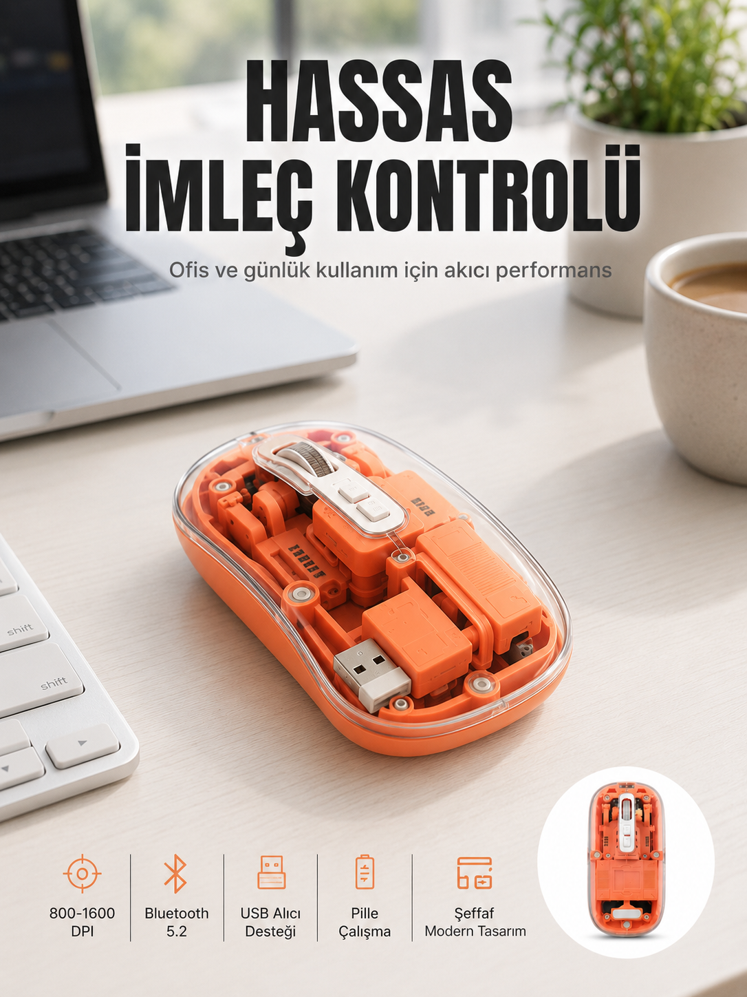 Bluetooth ve USB Destekli Kablosuz Şeffaf Mouse Sessiz Kullanım Yeni Nesil - Lisinya Bluetooth ve USB Destekli Kablosuz Şeffaf Mouse Sessiz Kullanım Yeni Nesil - Lisinya