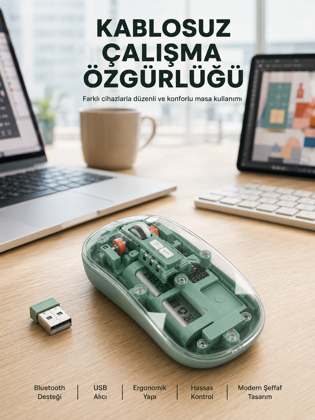 Çift Mod Bağlantılı Kablosuz Mouse Bluetooth ve USB Alıcılı Yeni Nesil - Lisinya Çift Mod Bağlantılı Kablosuz Mouse Bluetooth ve USB Alıcılı Yeni Nesil - Lisinya