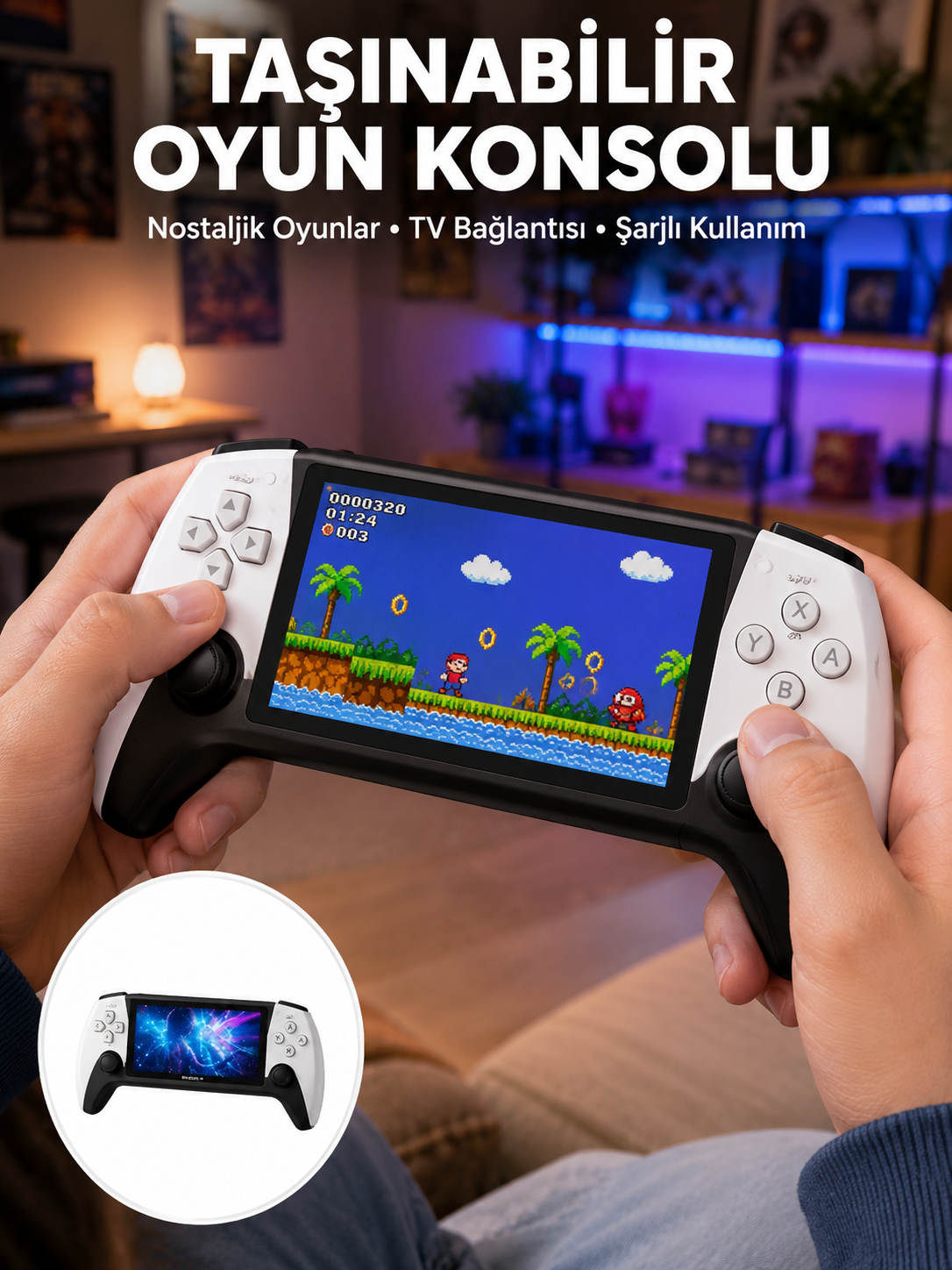 Kompakt ve Hafif Retro Oyun Konsolu 1000 Klasik Oyun Dahil - Lisinya