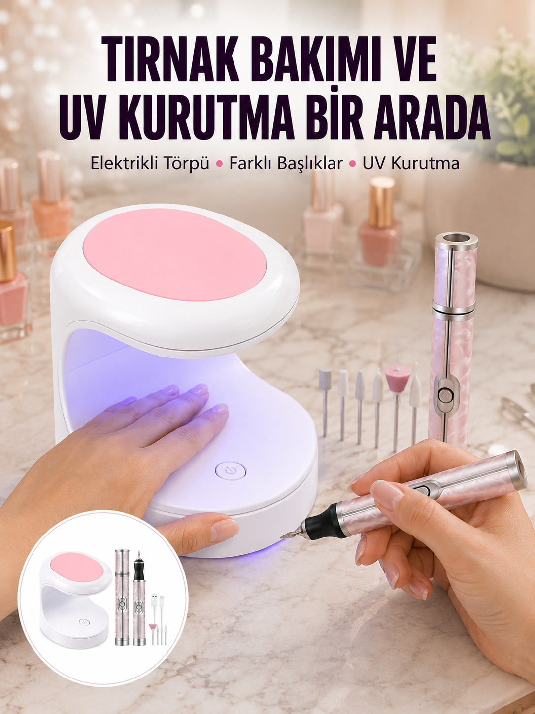 Tırnak Matkabı ve LED Oje Kurutucu 2’li Profesyonel Bakım Seti Yeni Nesil - Lisinya
