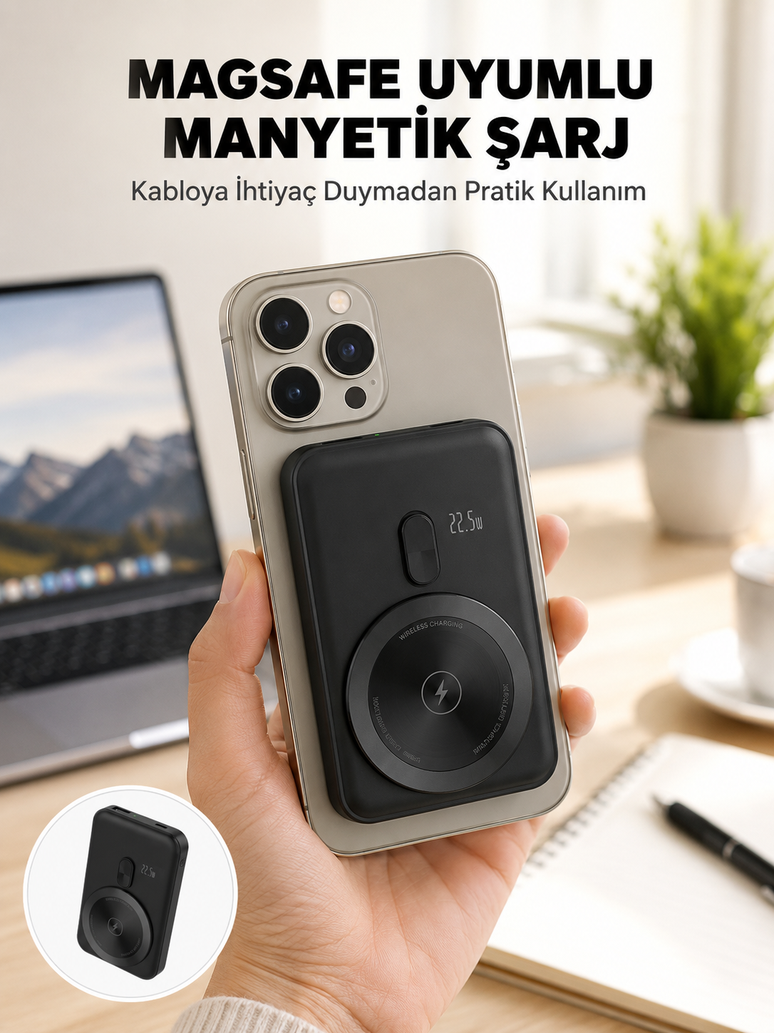Kablosuz ve Kablolu Kullanım Sunan Taşınabilir Powerbank Yeni Nesil - Lisinya