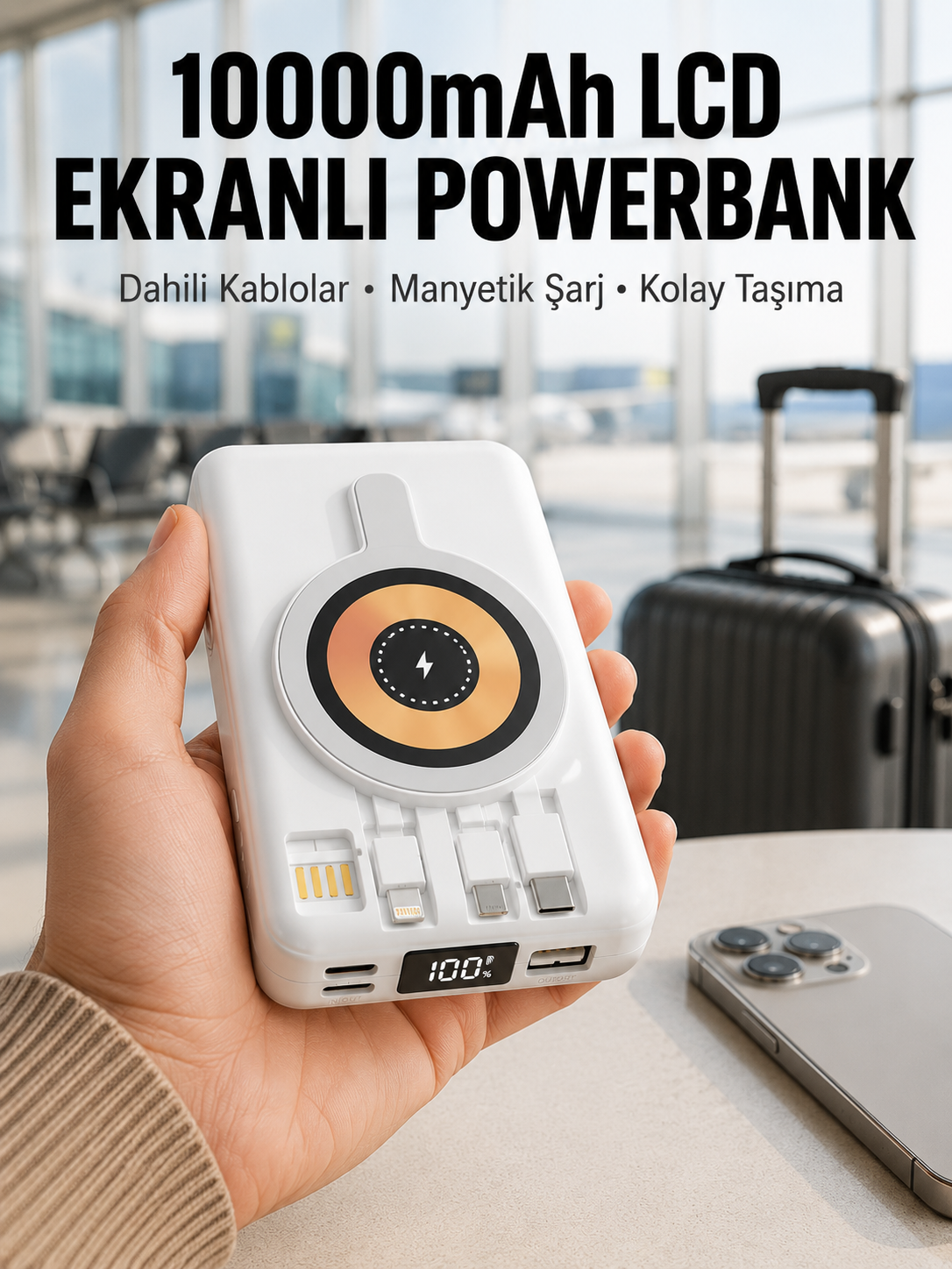 LCD Göstergeli Manyetik Powerbank Type C USB Girişli Yeni Nesil - Lisinya