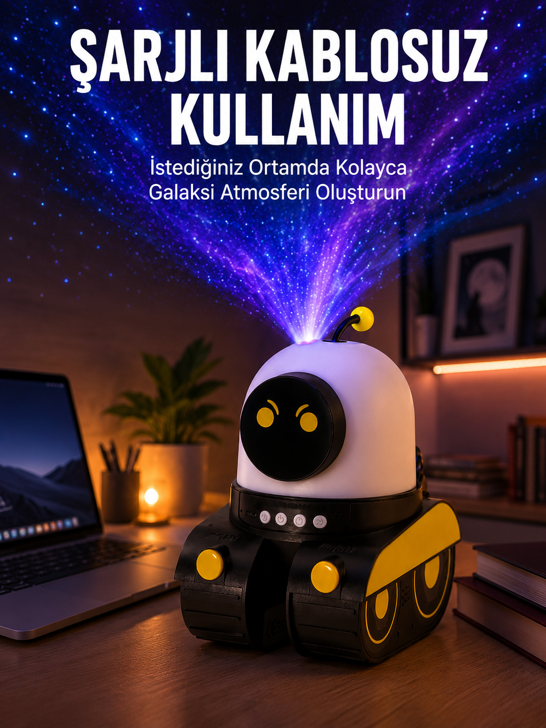 Robot Tasarımlı Bluetooth Hoparlörlü Yıldızlı Gökyüzü Projektör Yeni Nesil - Lisinya