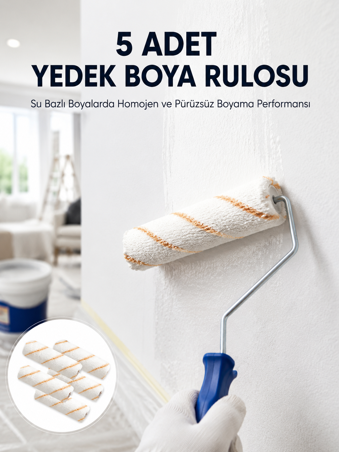 5’li Mini Rulo Boya Seti Duvar Tavan Emülsiyon Uygulama - Lisinya