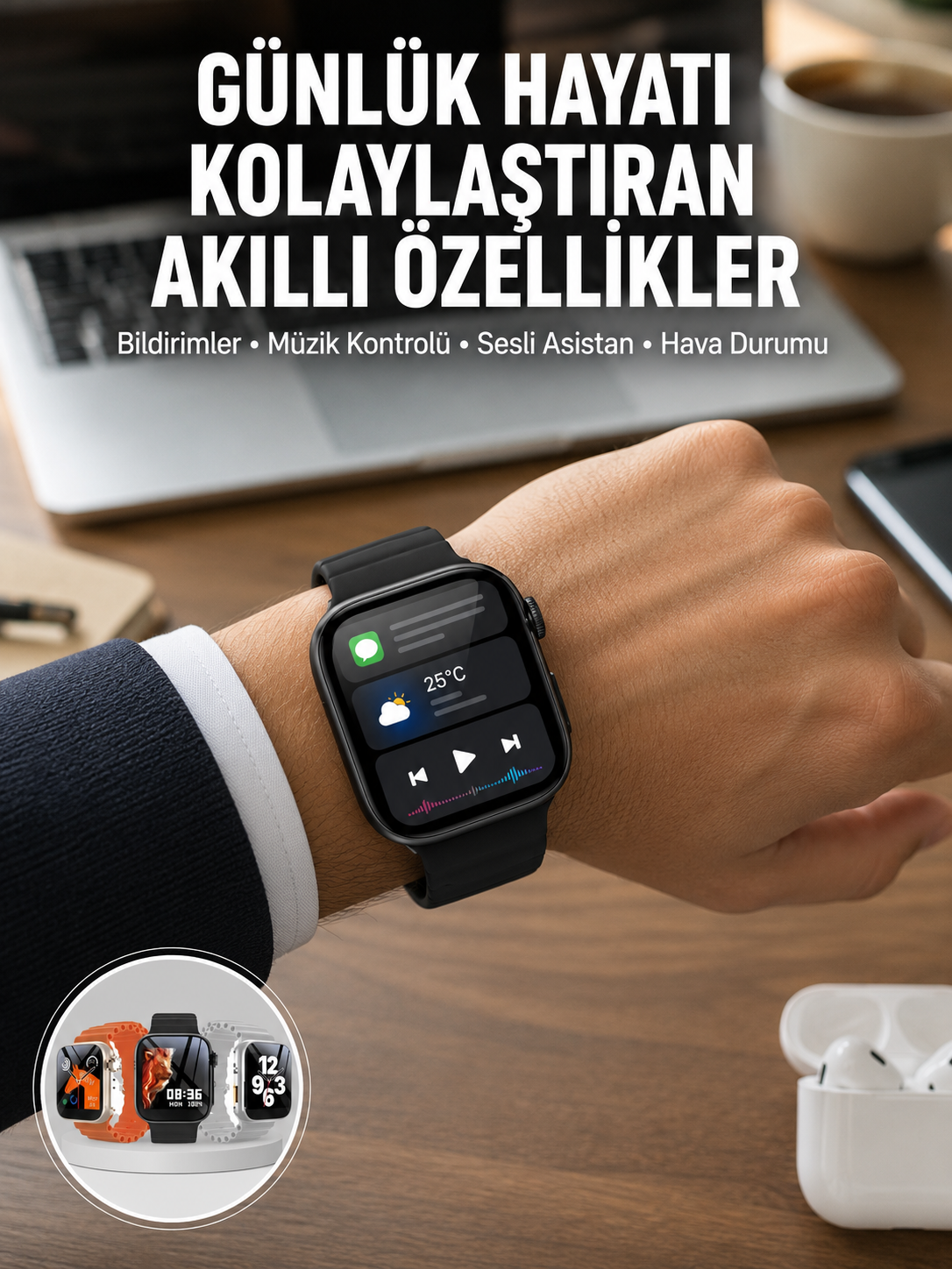 Yeni Nesil Akıllı Saat Müzik Dinleme Bildirim Görme Sesli Asistan Desteği Yeni Nesil - Lisinya