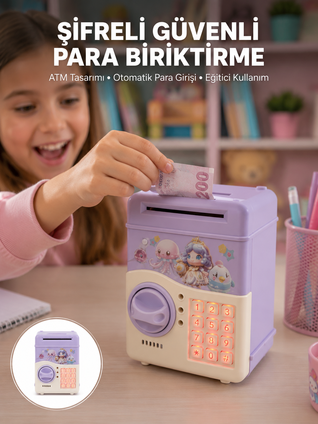 Çocuklar İçin Elektronik Şifreli Para Biriktirme Kumbarası Mor - Lisinya Çocuklar İçin Elektronik Şifreli Para Biriktirme Kumbarası Mor - Lisinya