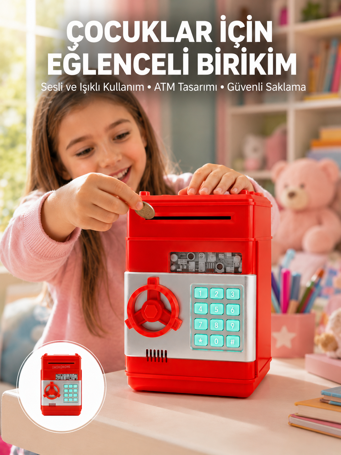 Kırmızı ATM Kasa Tipi Para Biriktirme Kumbarası - Lisinya Kırmızı ATM Kasa Tipi Para Biriktirme Kumbarası - Lisinya