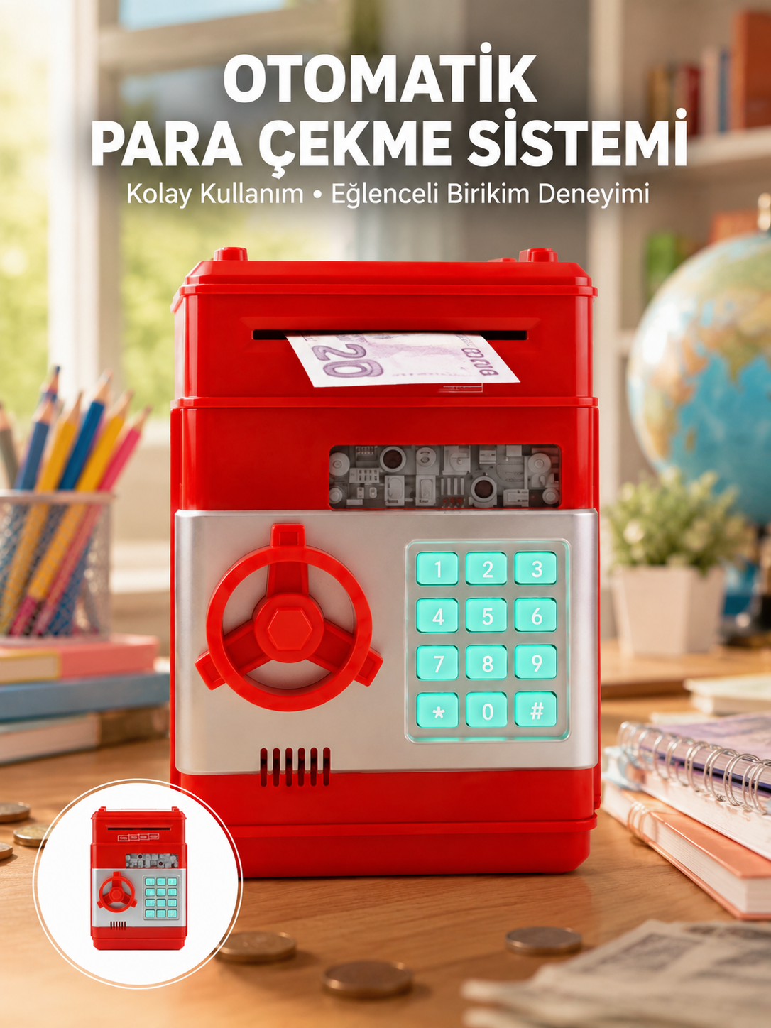 Kırmızı Şifreli ATM Kasa Para Yutan Kumbara - Lisinya Kırmızı Şifreli ATM Kasa Para Yutan Kumbara - Lisinya