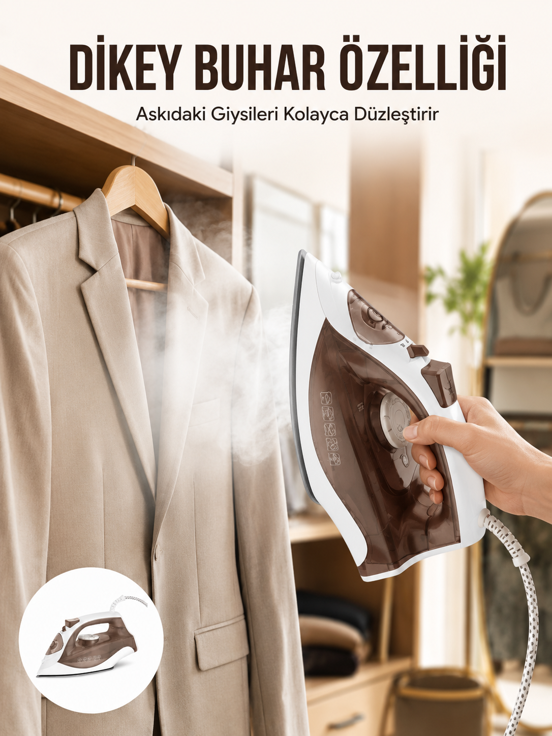 Kahverengi Buharlı Ütü 2200W Sürekli Buhar 120 g Şok Buhar - Lisinya Kahverengi Buharlı Ütü 2200W Sürekli Buhar 120 g Şok Buhar - Lisinya
