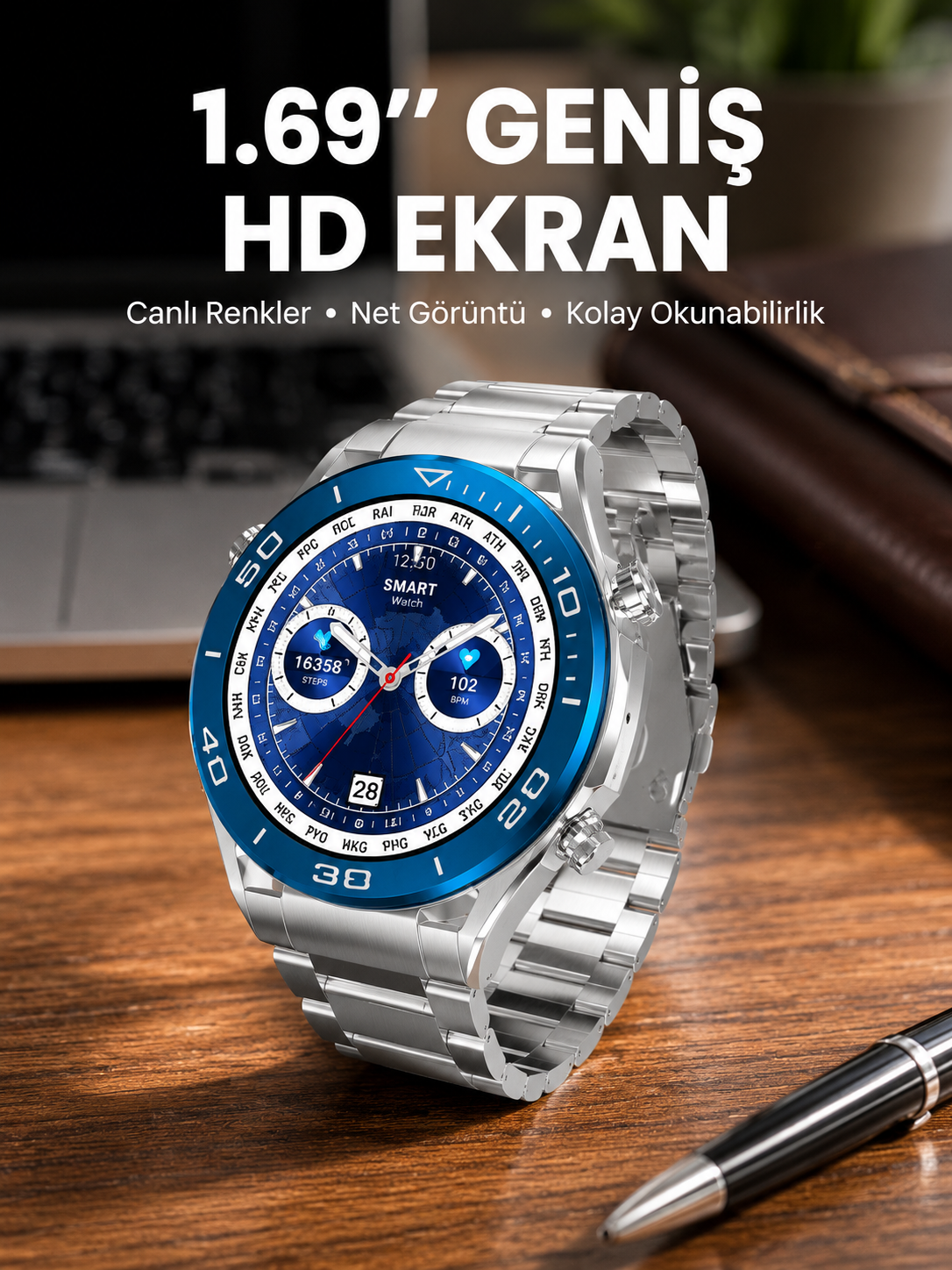 Akıllı Saat 1.62 İnç Ultimate Nabız Sensörlü Sesli Görüşme Yapabilen Yeni Nesil - Lisinya