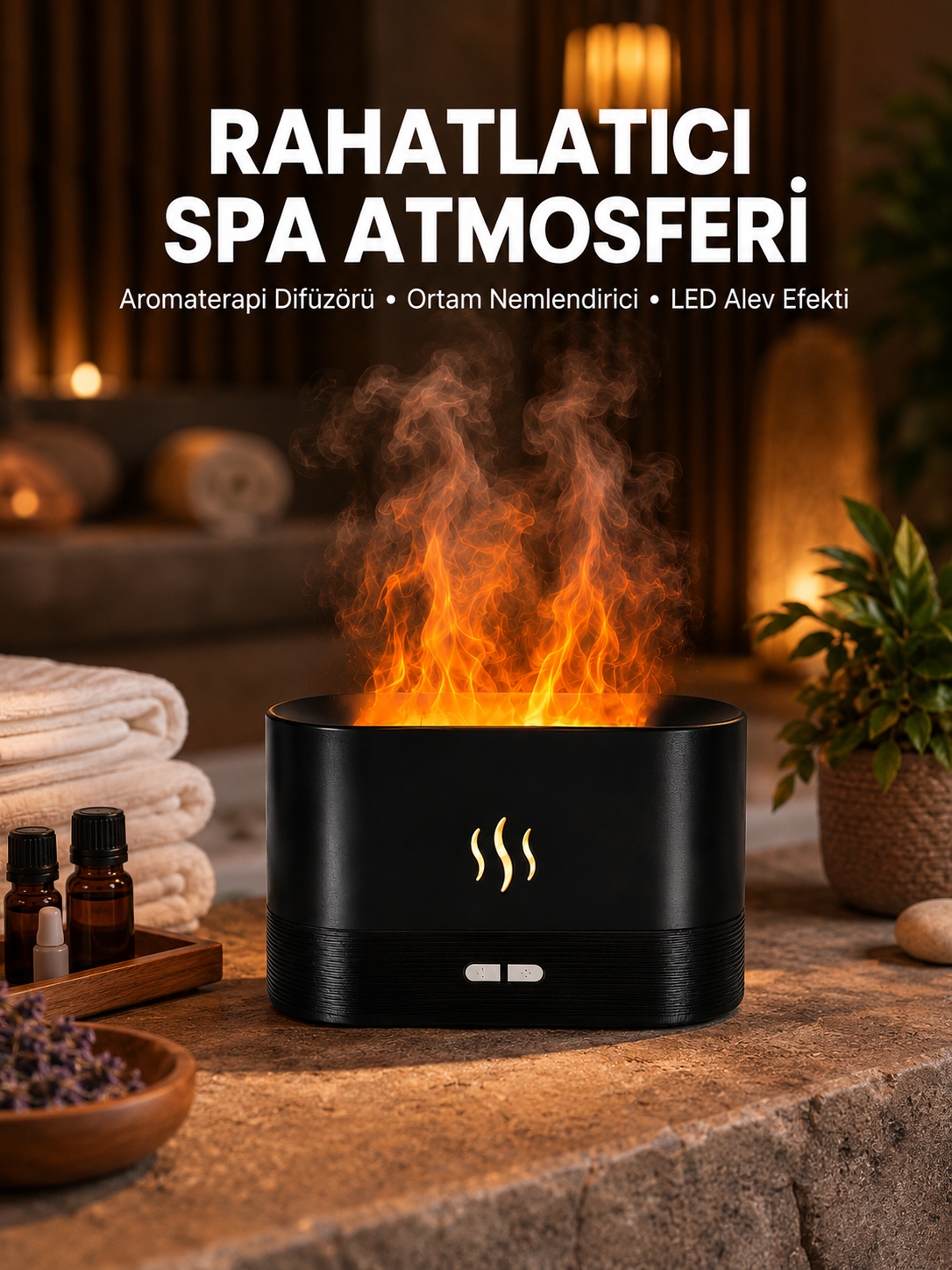 Alev Görünümlü Hava Nemlendirici Kumandalı LED Işıklı Aromatik Difüzör Yeni Nesil - Lisinya Alev Görünümlü Hava Nemlendirici Kumandalı LED Işıklı Aromatik Difüzör Yeni Nesil - Lisinya