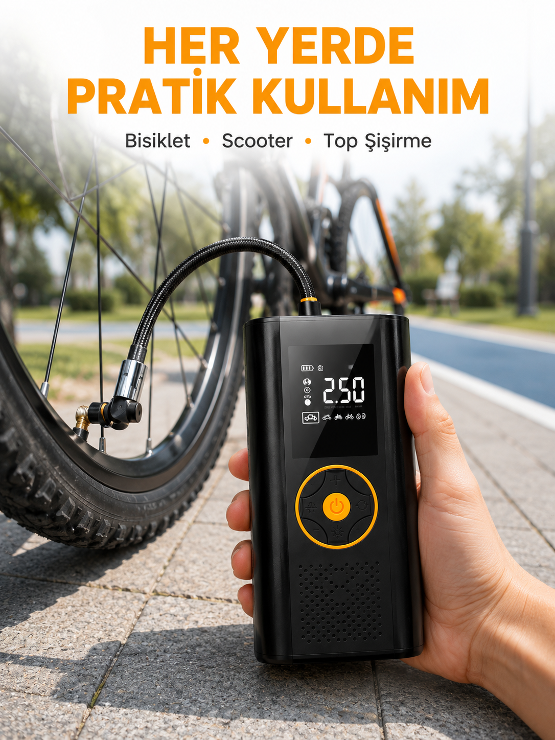 Çok Amaçlı Dijital Lastik Pompası Araç Bisiklet Top Uyumlu Yeni Nesil - Lisinya