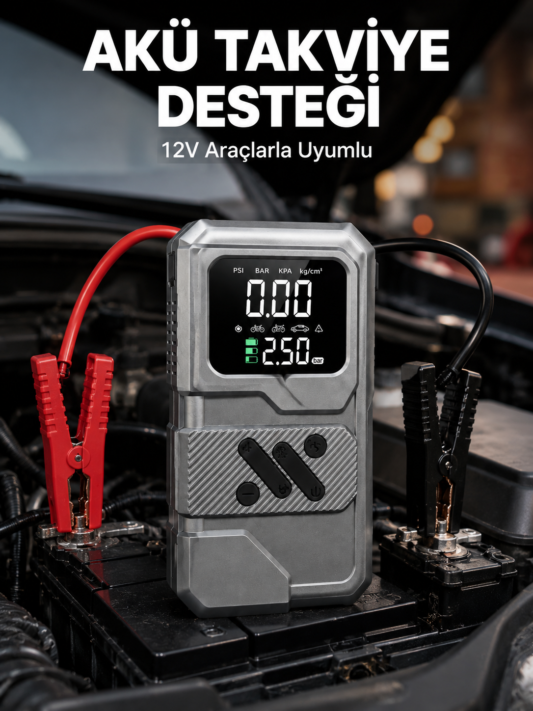 Taşınabilir Araç Akü Takviye ve Hava Kompresörü Powerbank Özellikli - Lisinya